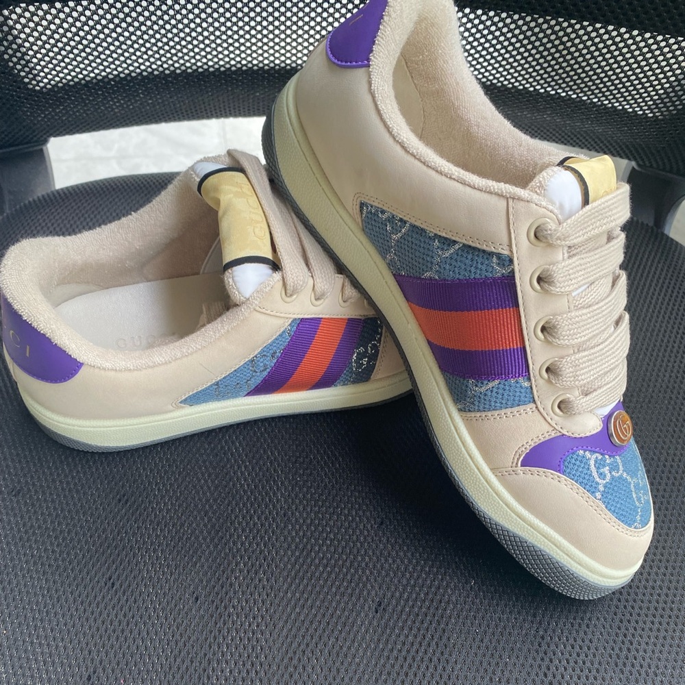 Gucci Women's Beige and Purple Sneakers - Picture 3 of 4